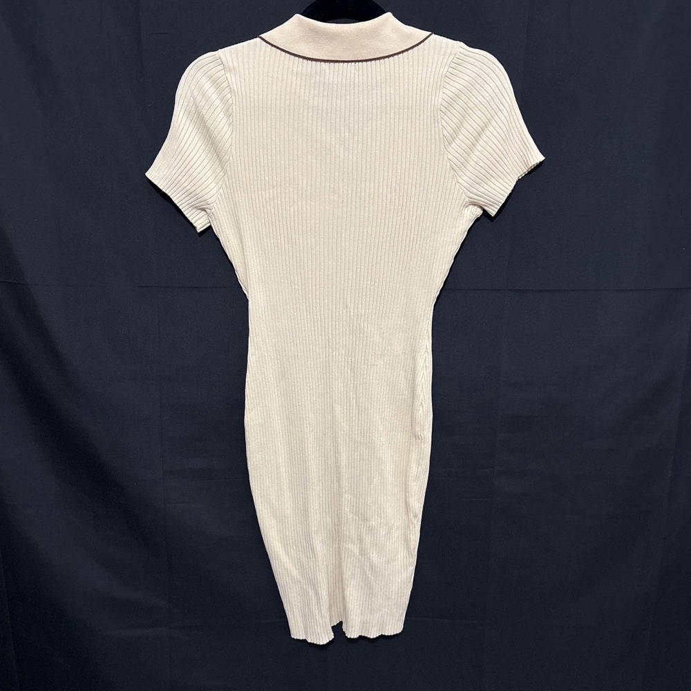 Fashion Nova L Cream Ribbed Polo Bodycon Dress Short Sleeve Academia Office - Picture 7 of 10